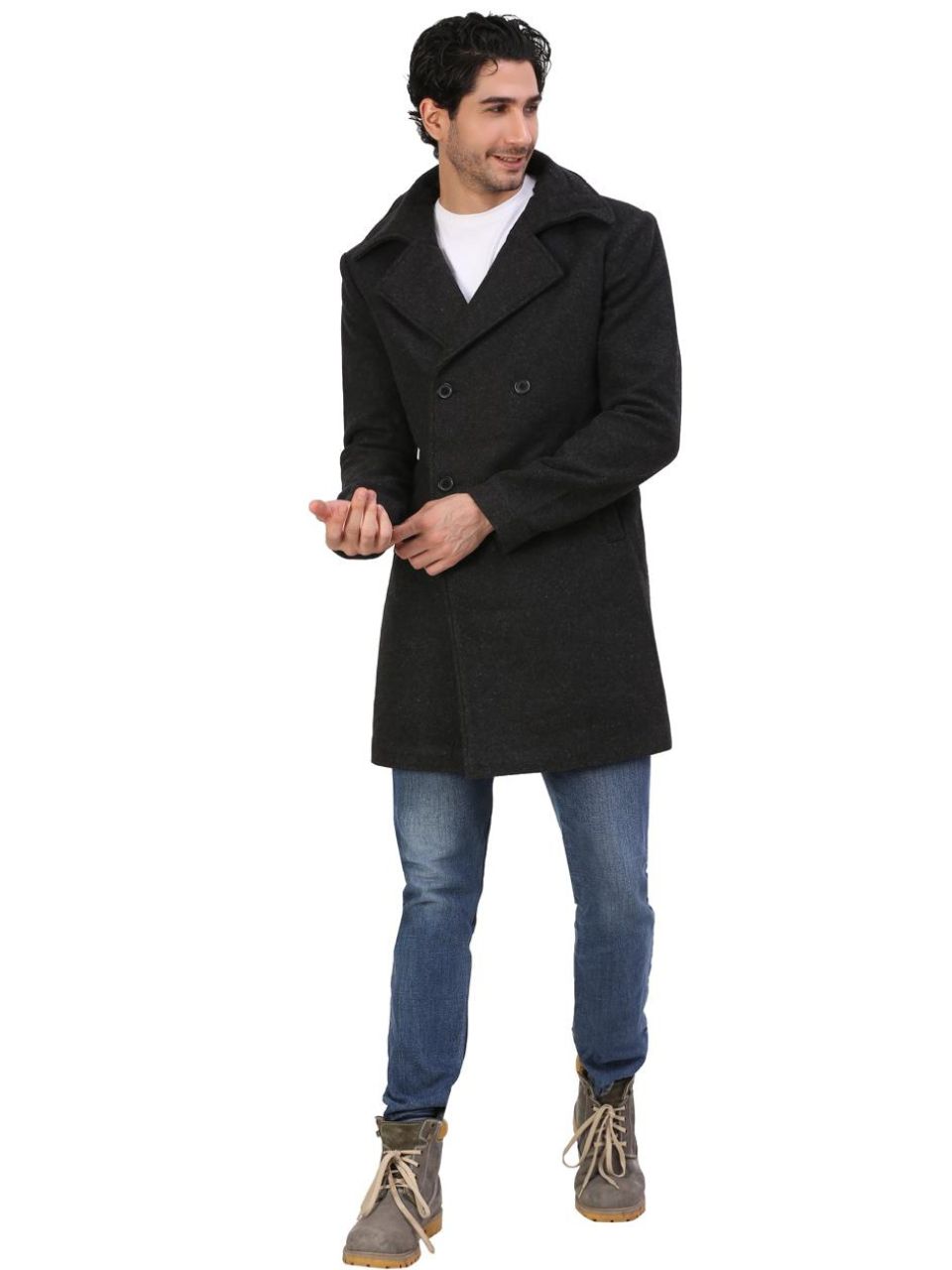 1 Classic Black Double-Breasted Over Coat - Image 1
