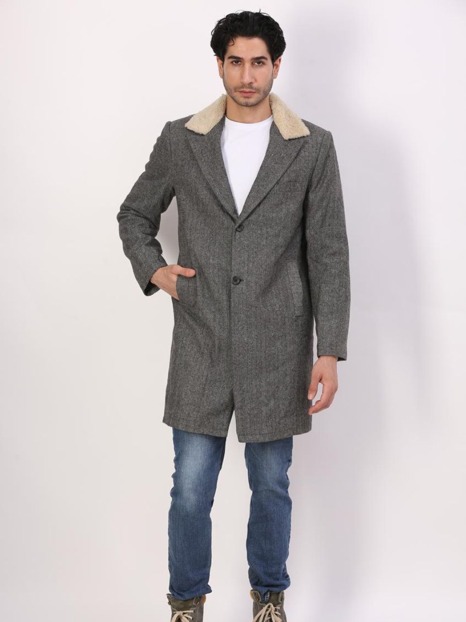 1 Charcoal Grey Melange Wool Trench Coat - Image 1