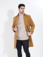 Classic Camel Fur Collar Luxury Warm Over Coat - Image 2