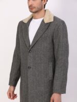 Charcoal Grey Melange Wool Trench Coat - Image 3