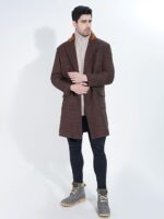 Tan Self Bird Eye Weave Over Coat - Image 3
