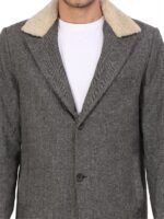 Charcoal Grey Melange Wool Trench Coat - Image 4